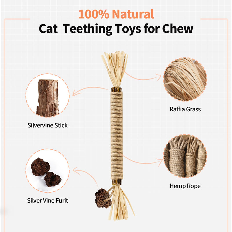 Catnip Toys with Silvervine for Cats, Cat Chew Toy for Kitten Teething, Interactive Cat Toy for Indoor Cats, Silvervine Sticks Cat Toys 3PCS - BeesActive Australia
