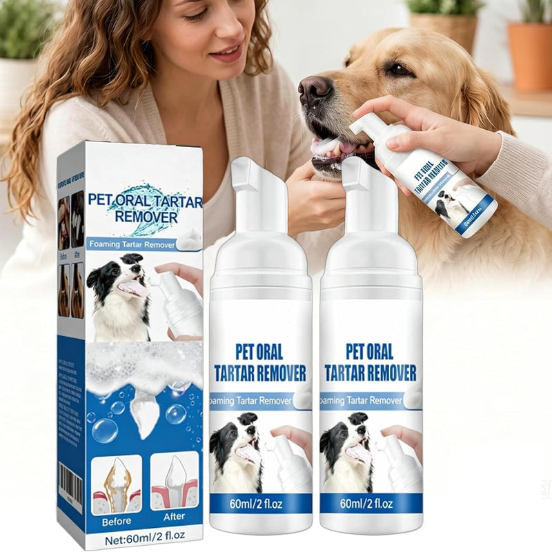 2Pcs Pet Dental Tartar Remover, Foaming Oral Care Cleaner, Teeth Whitening Breath Freshener, No Brushing Daily Dental Cleaning Supplies, Support Healthy Gums, for Dogs Cats