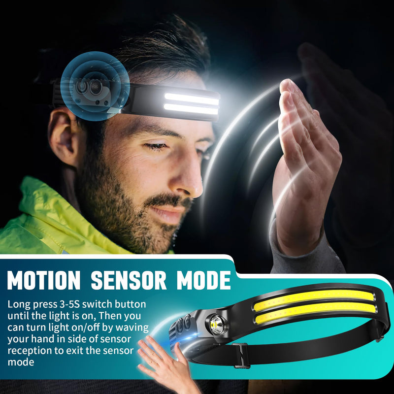 Rechargeable Headlamp 8 Pack, LED Headlight Flashlight Super Bright with 230° Wide Beam, Motion Sensor, 5 Modes Waterproof Head Lamp for Outdoor Hiking Running Camping - BeesActive Australia