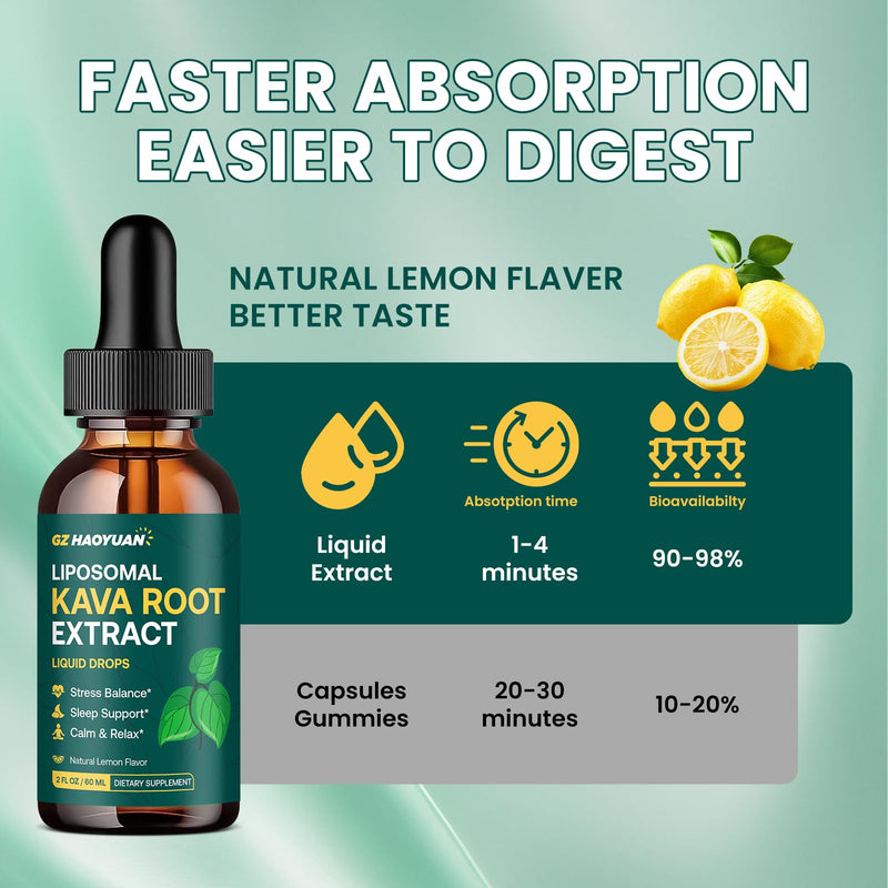 Liposomal Kava Kava Drops for Calming & Relaxation ‚Äì Kava Root Extract Supplement with GABA, Ashwagandha & Magnesium - Support Mood & Better Sleep, Fast-Absorbing Vegan Kava Liquid Drops Lemon 2 Fl Oz