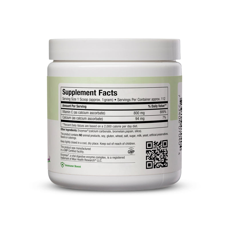 Maxi Health® Vitamin C Powder, Buffered & Stomach-Friendly (4 Oz) | Kosher | Buffered Vitamin C Powder | Gentle, Stomach-Friendly Immune Support | Vegan | Doctor Formulated