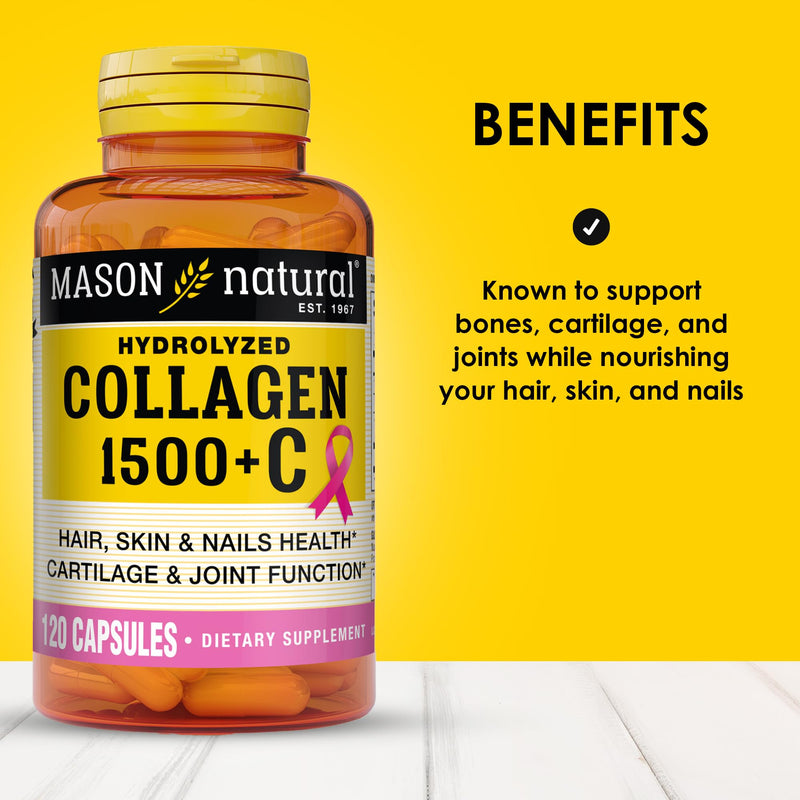 MASON NATURAL 1500mg Collagen with Vitamin C, Biotin, & Calcium, 40 Day Supply Capsules, Supplement for Hair, Skin, and Nails. (Pack of 2) Unflavored 120 Count (Pack of 2)