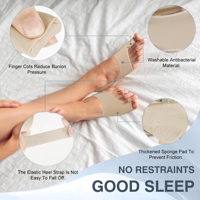 KTSAY 2PCS Bunion Corrector for Women & Men, Big Toe Straightener with Splint & Pads, Comfortable & Breathable for Day/Night Support, Hallux Valgus Pain Relief Non-Slip Socks (1, Beige) 1 - BeesActive Australia