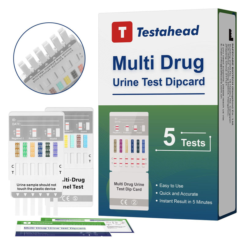 T TESTAHEAD Drug Test Kit - 12 Panel Home Urine Test Strips for Marijuana(THC),COC, and More | Instant Results | 5 Pack for Workplace, Healthcare & Personal Use