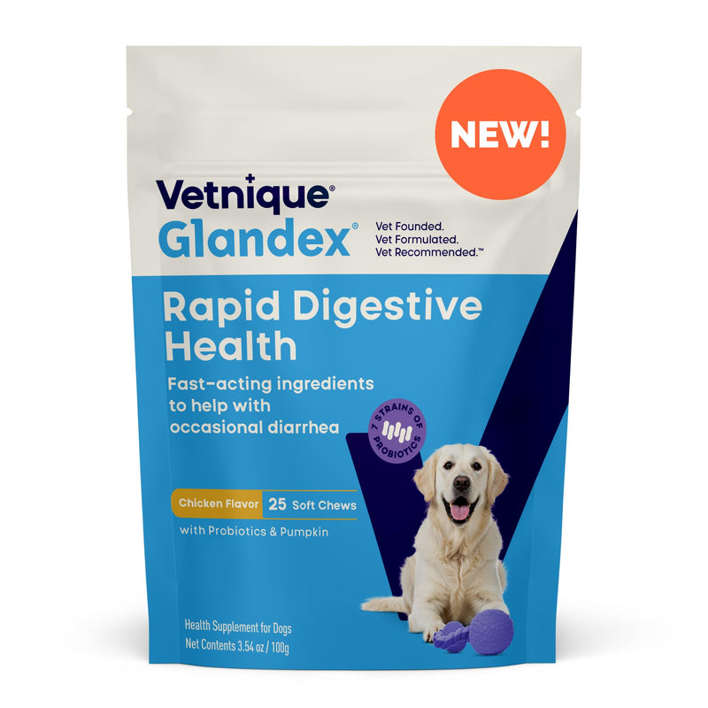 Vetnique Glandex Rapid Digestive Support for Dogs with Loose Stool | Diarrhea - Probiotics and Pumpkin for Dogs to Help Firm Dog Poop - 25 Chicken Flavored Soft Chews (25ct, Anti-Diarrhea) 25ct