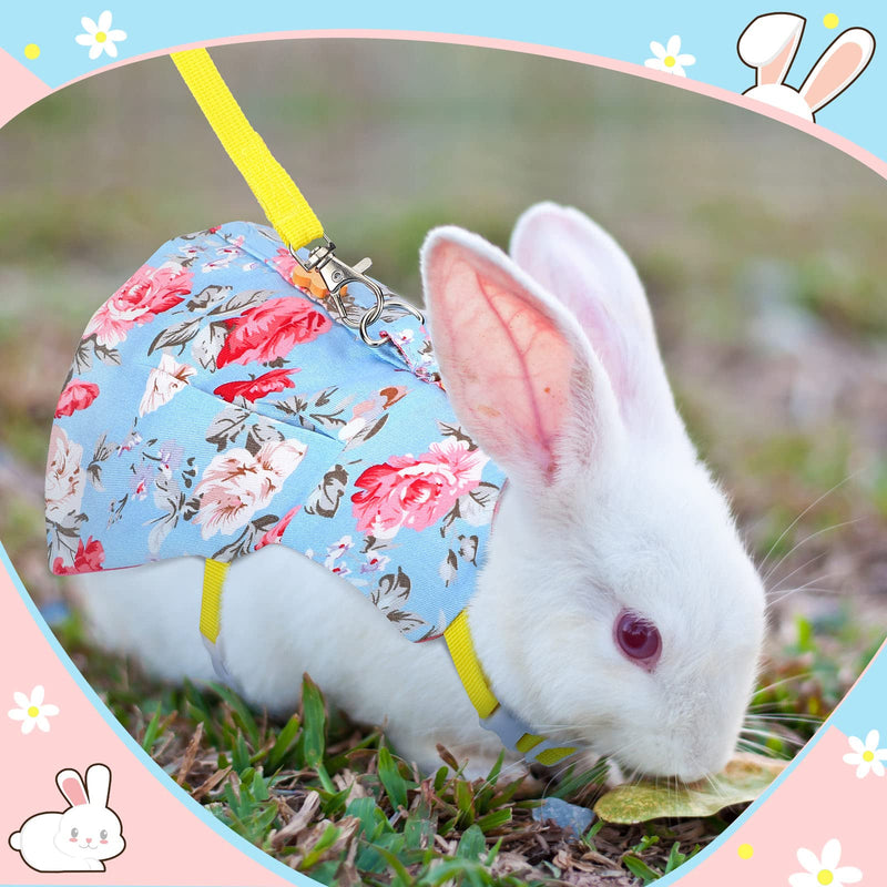 3 Piece Cute Rabbit Leash and Harness Set, Bunny Rabbit Dress Clothes Walking Harness Vest Escape Proof Pet Supply for Rabbit Hedgehog Ferret Guinea Pig (Pink Flower, Blue Flower, Daisy) Pink Flower, Blue Flower, Daisy - BeesActive Australia