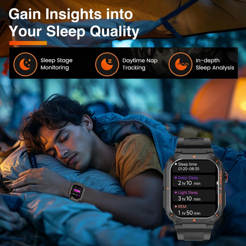 Military GPS Smart Watch for Men Pressure/Altitude/Compass,Fitness Smart Watch for Android Phones and iPhone,Outdoor Waterproof Fitness Tracker with Blood Oxygen/Heart Rate/Sleep/100+ Sport Modes Black - BeesActive Australia