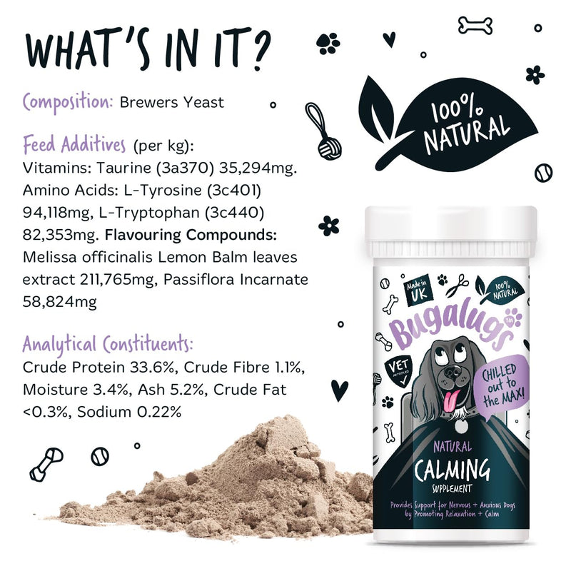 BUGALUGS Dog Calming Products - Perfect Remedy for Dog Anxiety relied - Easy to Use Powder, No Tablets, Spray or Plug in Needed - Suitable for All Breeds (80g) 80g