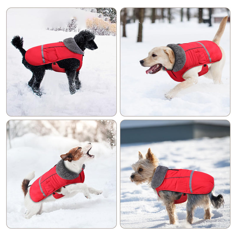 Doglay Dog Coat, Waterproof Dog Jacket Dog Winter Coat for Cold Weather with Thicken Furry Collar, Reflective Dog Winter Jacket Warm Fleece Lining, Dog Snow Coat for Small Medium Large Dogs XL(Chest : 24.41-33.46" , Back : 19.68") Red - BeesActive Australia