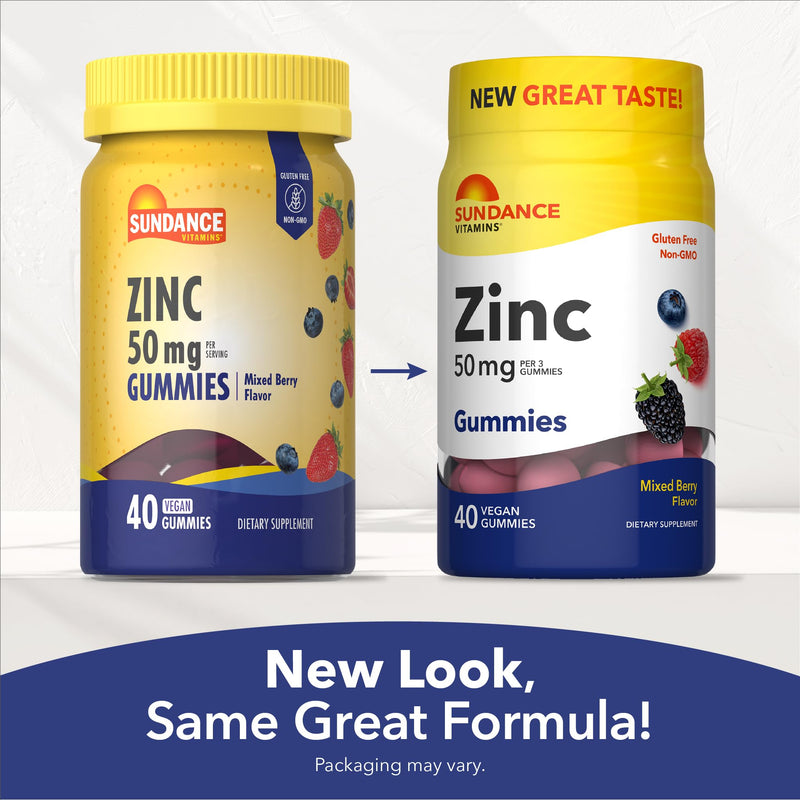 Sundance Zinc Gummies for Adults | 50mg | Mixed Berry Flavor | Vegan, Non-GMO and Gluten Free Supplement