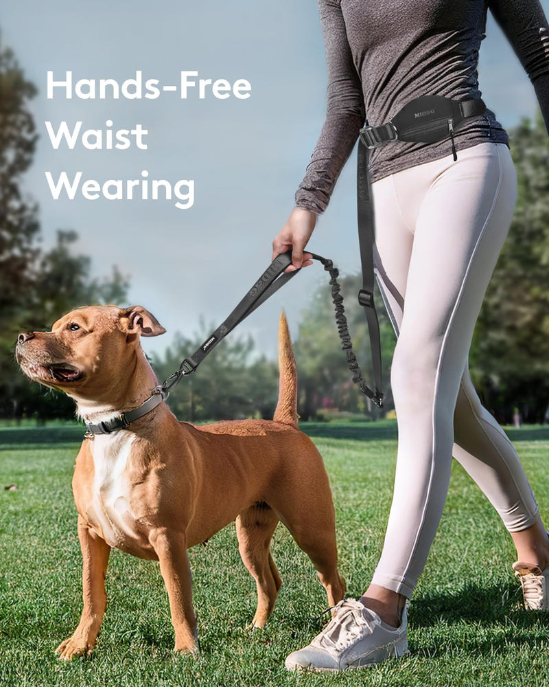 MIDOG Hands Free Dog Leash - Adjustable Length Waist Leash for Dog Walking,Multifunctional Runing Leash with Ziiper Pouch for Large Dogs,Black,4FT-7FT Black Hands Free Leash 4Ft-7Ft - BeesActive Australia