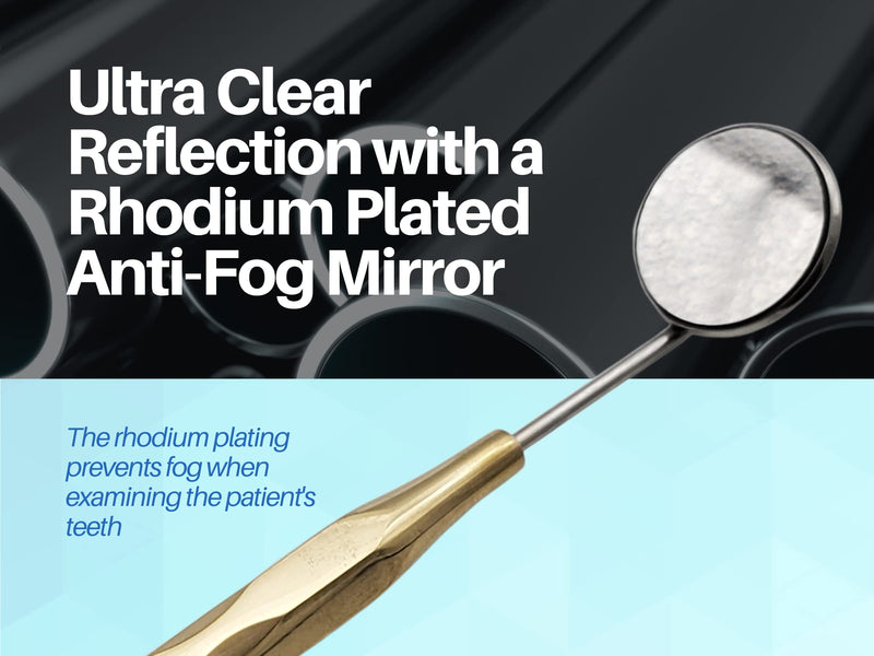 ARTMAN INSTRUMENTS Dental Mirror Set of 5 – Stainless Steel with Gold Plated Handle, Front Surface Rhodium Plasma Coated, European Style Threading, Autoclavable - BeesActive Australia
