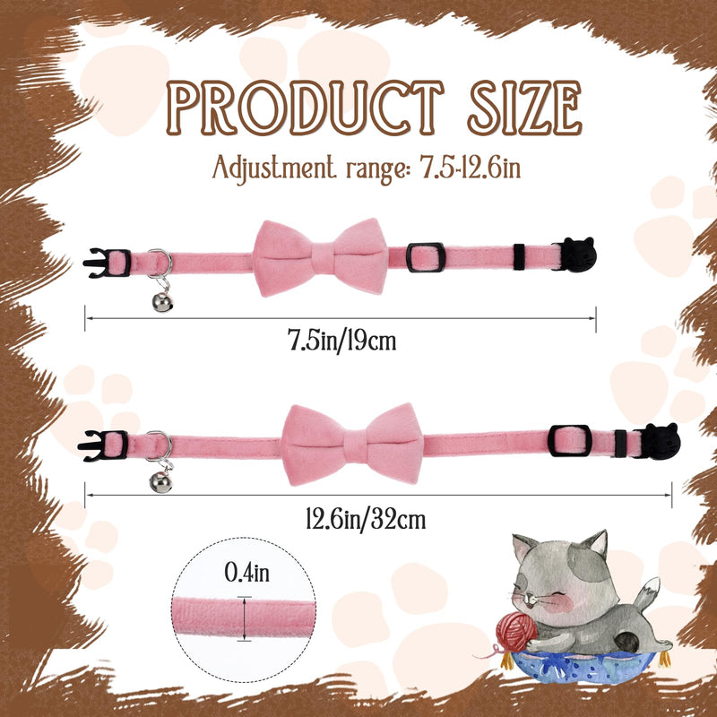2 Pack Cute Cat Collars for Girl Cats Pink Kitten Bowtie Collar with Bells Breakaway Safety Collars Plaid Solid Color Gift Pet Collar Set Festive for Female Cats - BeesActive Australia