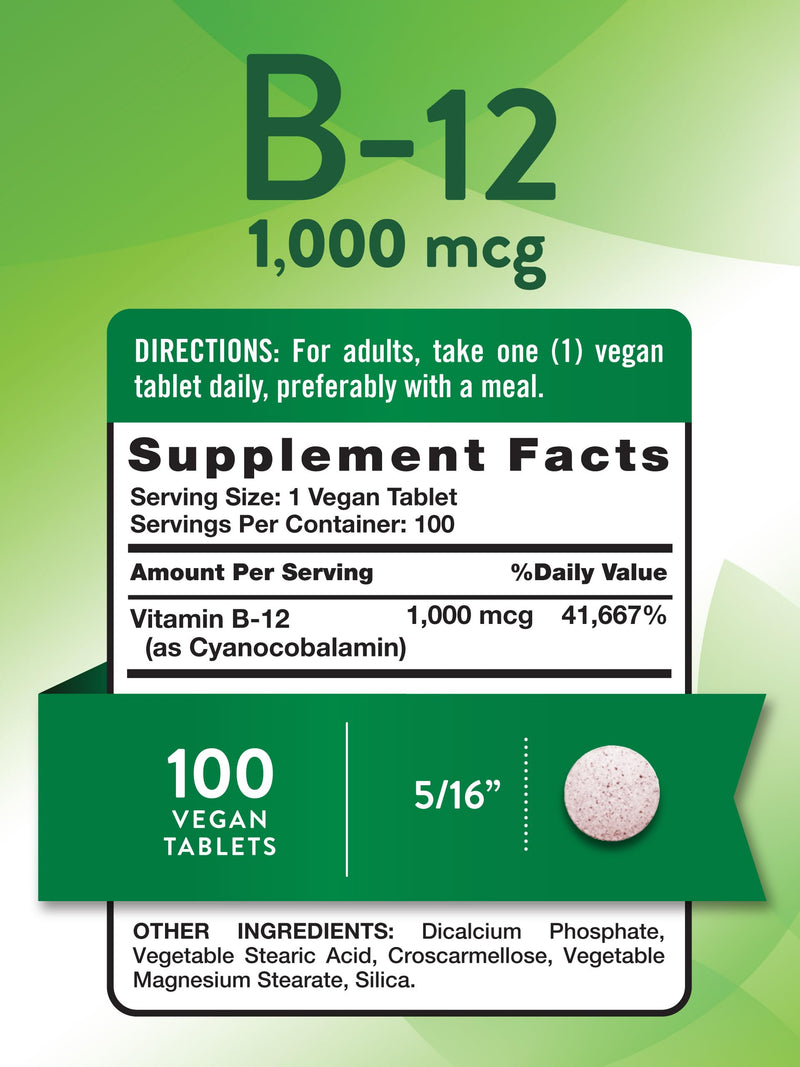 Nature's Truth Vitamin B12 1000 mcg Tablets | 100 Count | for Men & Women | Vegan, Non-GMO & Gluten Free Supplement