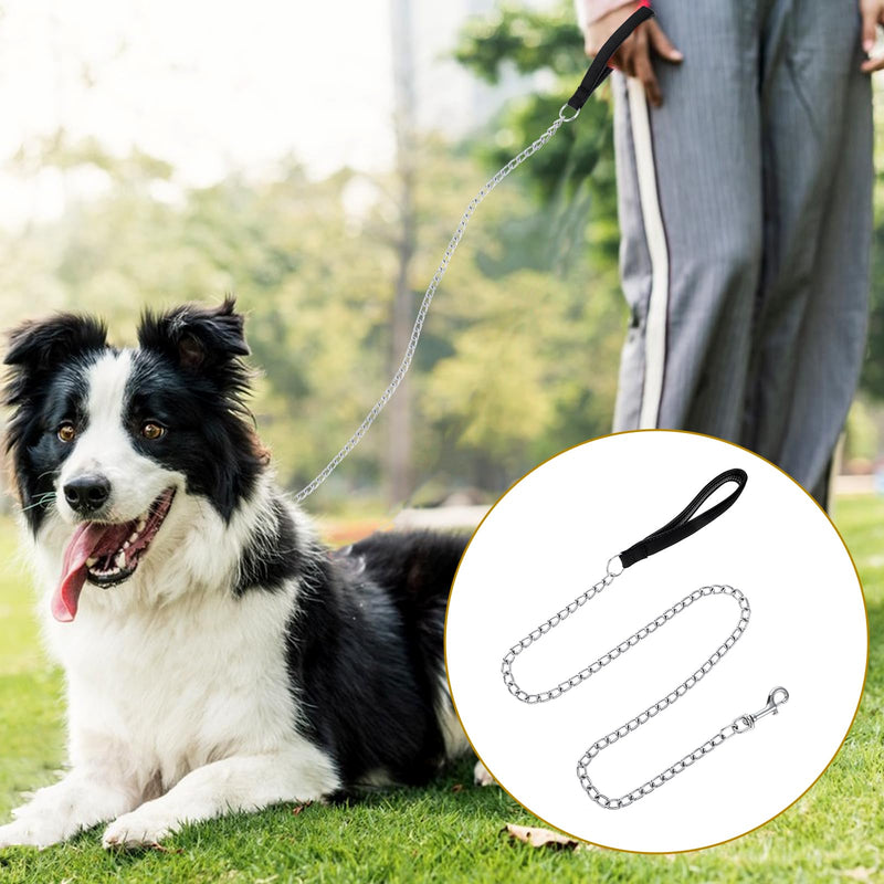 Metal Chain Heavy Duty Dog Leash 4FT x 3mm Chew Proof Pet Leash Chain with Soft Padded Handle for Large & Medium Size Dogs Walking, Training and Traveling - BeesActive Australia