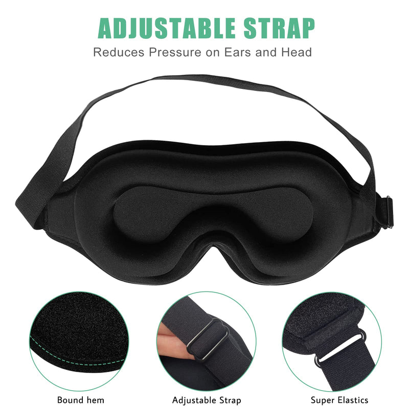 BeeVines 2 Pack 3D Contoured Sleep Mask Sleeping Eye Masks for Lash Extensions, Night Molded Mask with Adjustable Strap, 100% Block Light Eye Shade Cover for Traveling Yoga Nap 01 Pink & Black (2 Packs)