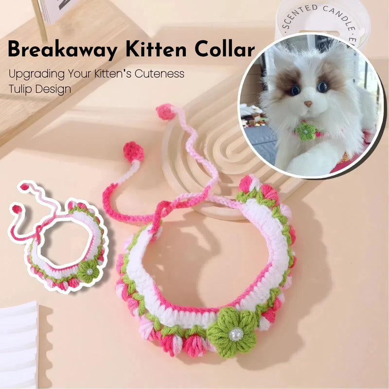 2pcs Handmade Knitted Cat Collars：Breakaway Kitten Collars，Vibrant Colors Pet Scarfs, Flowers Cat Bandana, Cute Cat Collar，Comfortable for Kitty, Puppy, and Rabbit Cartoon - BeesActive Australia