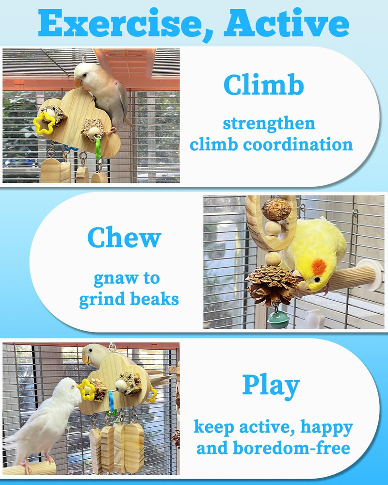 2 Pack All Natural Bird Chew Toys & 2Pcs Natural Bird Chew Swing Toys, Beak Grinding & Sisal Claw Care Toys for Small Medium Birds - BeesActive Australia