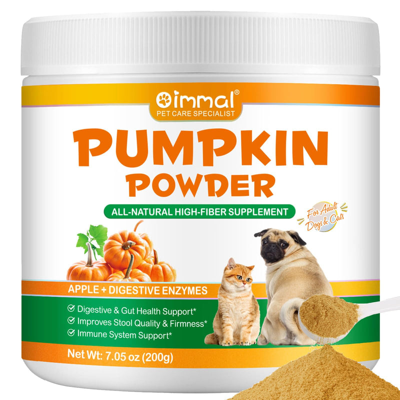 Pumpkin Powder for Dogs and Cats, 200g All Natural Pumpkin Puree Powder for Digestive & Gut Health, Cat Dog Fiber Supplement with Digestive Enzymes & Apple for Perfect Poop