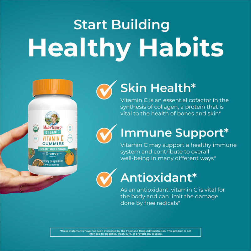 MARYRUTH'S USDA Organic Vitamin C Gummies, Antioxidant, Non-GMO, 60 Count | Vegan Chewable for Ages 14+, Immune Support & Overall Wellness, Gluten Free Adults