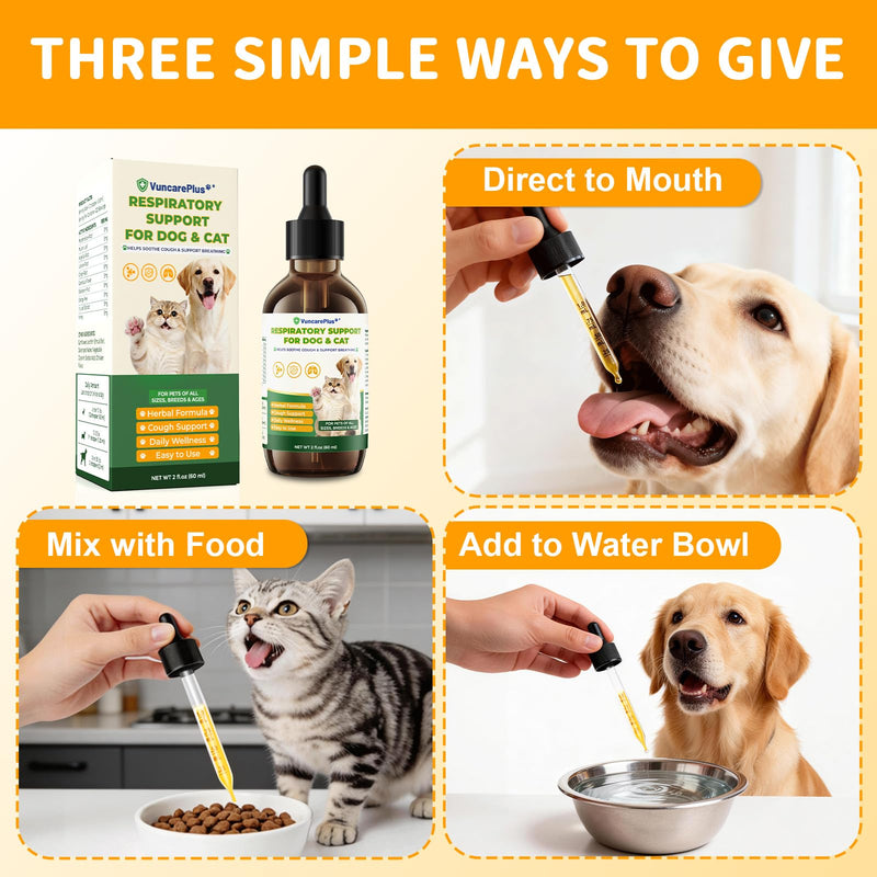 Herbal Respiratory Support for Dogs & Cats - Soothing Throat & Lung Health Supplement - Clear Breathing Aid for Seasonal Discomfort - Chicken Flavor, 2 fl oz