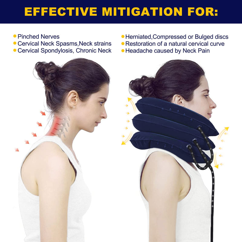 CRABCLAW Cervical Neck Traction Device for Neck Pain Relief, Adjustable Inflatable Neck Stretcher Neck Brace, Neck Traction Pillow for Use Neck Decompression and Neck Tension Relief (Blue) Blue-b - BeesActive Australia