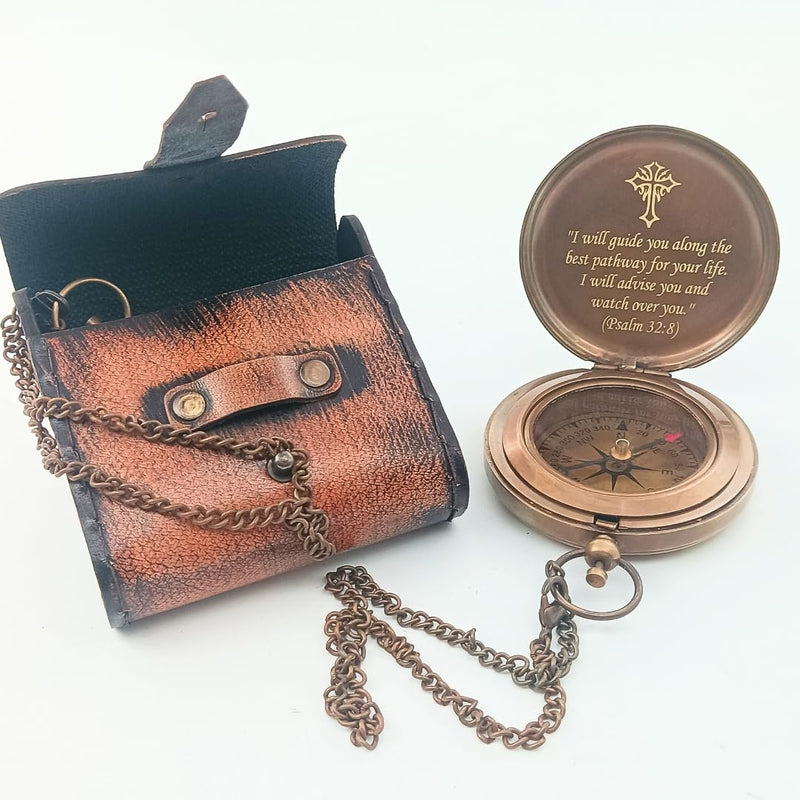 DAYOL'X Psalm 32:8 Engraved Personalized Compass - Baptism Gifts for Boys Girls, First Communion, Best Graduation Gift - Best College Graduation Gift - Religious Jewelry - Personalized Bibles Quote - BeesActive Australia
