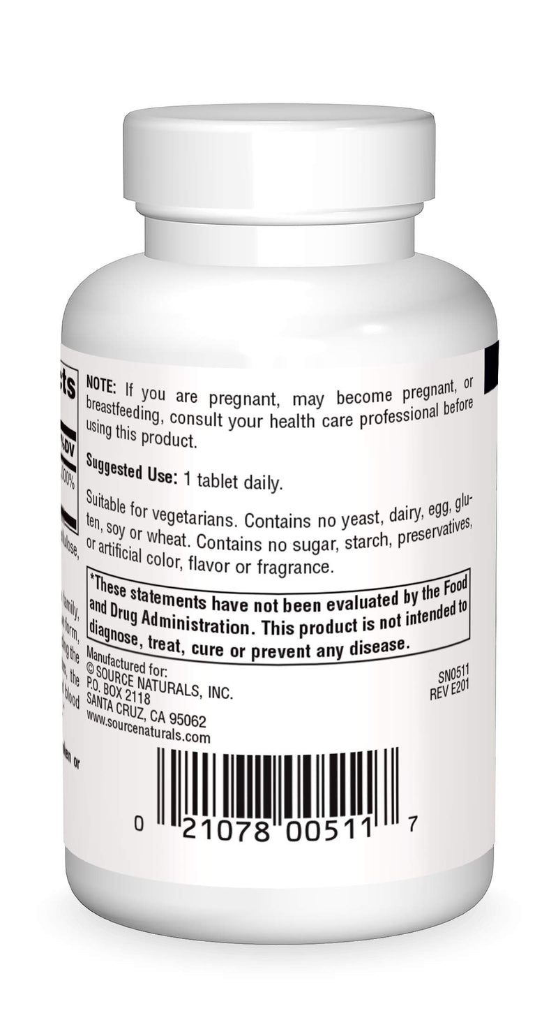 Source Naturals Pantothenic Acid, 250 mg -100 Vegan Tablets | Vitamin B-5 | Non-GMO Validated* 100 Count (Pack of 1)
