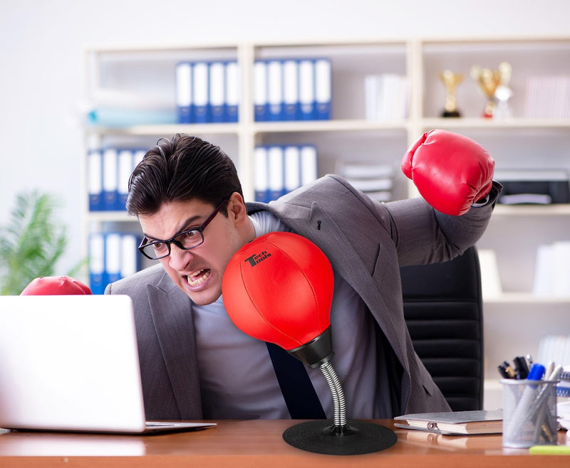Tech Tools Stress Buster Desktop Punching Bag - Suctions to Your Desk, White Elephant Gifts for Coworker Men and Women, Heavy Duty Stress Relief Ball, Gag Gifts Funny Desk Accessories Red - BeesActive Australia