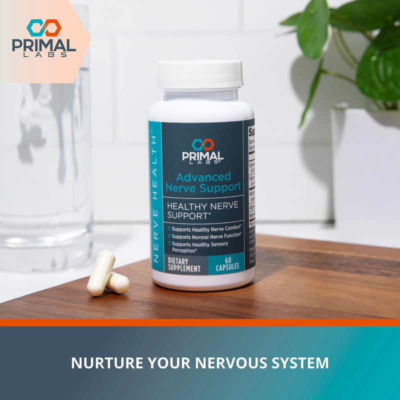 Primal Labs Nerve Support Capsules, 60 Count | Supports Nerve Health, Sensory Function & Comfort, Benfotiamine, Alpha Lipoic Acid, Acetyl L-Carnitine, Vitamins B6 B12