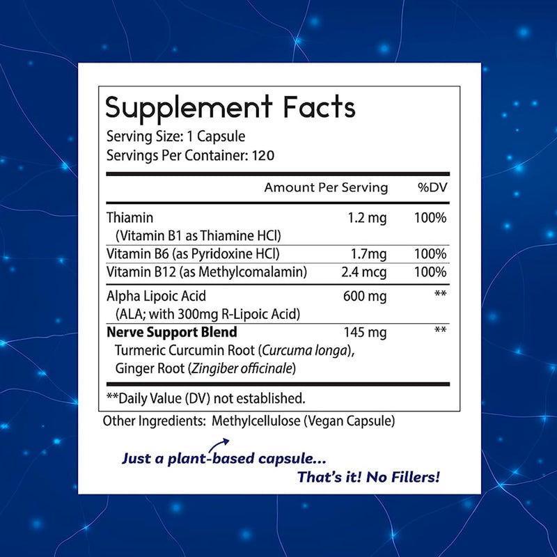 Toms Remedies Alpha Lipoic Acid Supplement 600mg Nerve Support | Vegan capsules with B-vitamins and a nerve support blend, No fillers, 60 count per bottle 120 Count (Pack of 1)