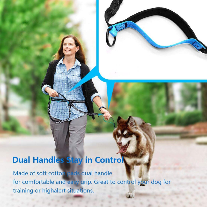 Uppetly Hands Free Dog Running Leash with Adjustable Waist Belt, Dual Handle Elastic Bungees Retractable Rope for Small and Medium Dogs, Reflective Stitches for Walking Hiking Biking (Large, 25-120lb) Medium/Large