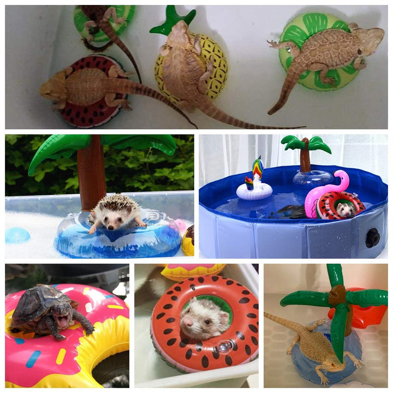 6 Pcs Small Animal Inflatable Float Toy Swimming Ring with Air Pump Bath Collar Ring for Ferret Lizard Hedgehog Hamster Squirrel Tortoise Water Beach Pool Cage Accessories Photo Shoot Toy Pet Supplies - BeesActive Australia