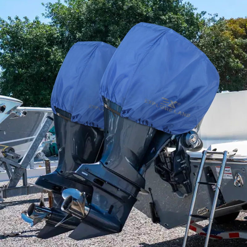 Explore Land Outboard Motor Cover - Waterproof and Fade Resistant 600D Heavy Duty Boat Engine Hood Covers - Fit for Motor 115-225 HP, Blue - BeesActive Australia
