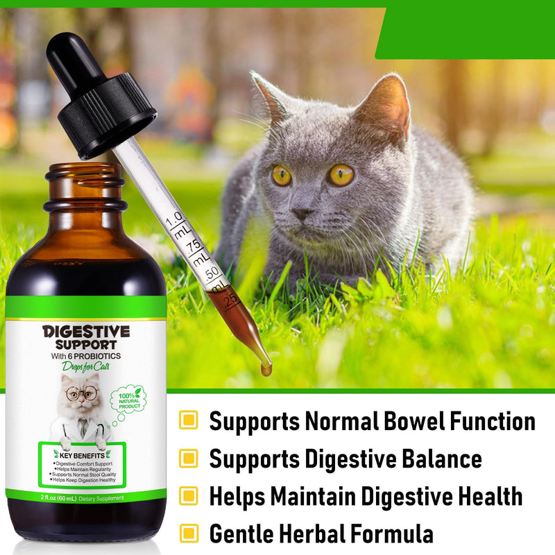 Cat Constipation Relief Drops - 100% Natural Probiotic Liquid Supplement for Cats & Kittens, Helps with Digestive Health, Soft Stool & Regular Bowel Movements - Easy to Administer, 60ml Fast-Acting Fo
