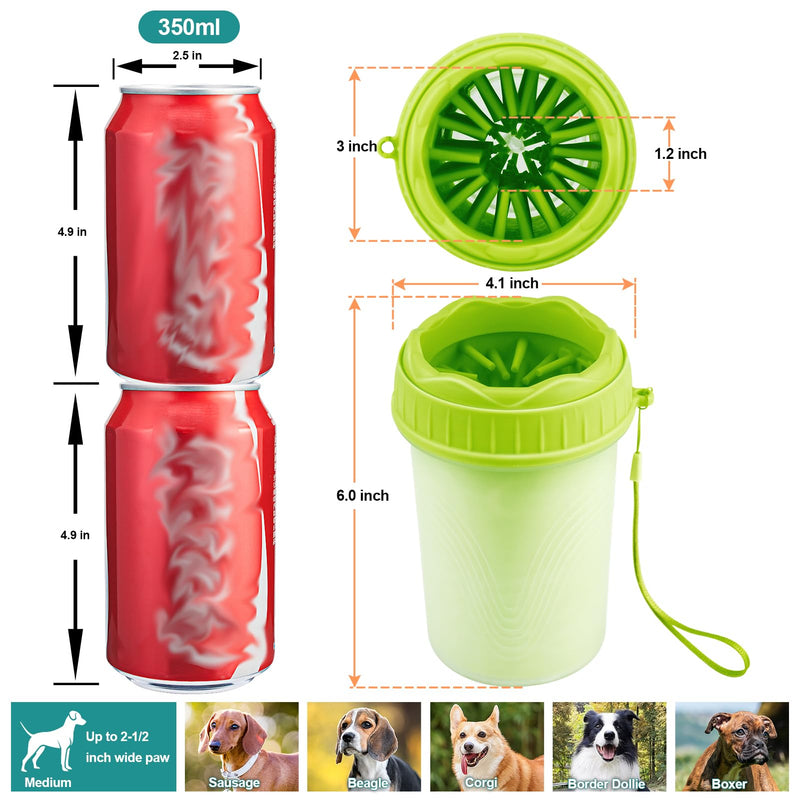 Dog Paw Cleaner Cup, Dog Foot Washer, Muddy Paw Cleaner, Mud Buster Dog Paw Cleaner, Portable Silicone Bristles Cleaning Brush. A Great Gift, Free Bath Brush - Medium, Green - BeesActive Australia