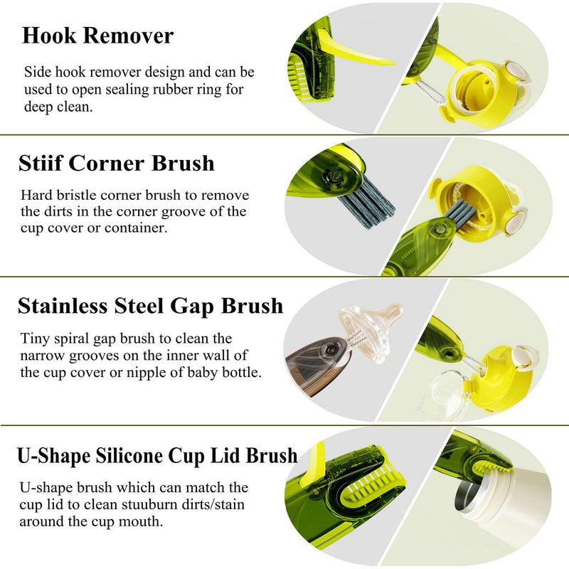 4 in 1 Cup Lid Cleaning Brush Set Multifunctional Bottle Brush Cleaner Tiny Bottle Cup Lid Brush Straw Cleaner Tools Mini Silicone Bottle Cup-Holder Cleaner with Hook Remover Blue & Grey 1pc Blue 1pc Grey 4in1