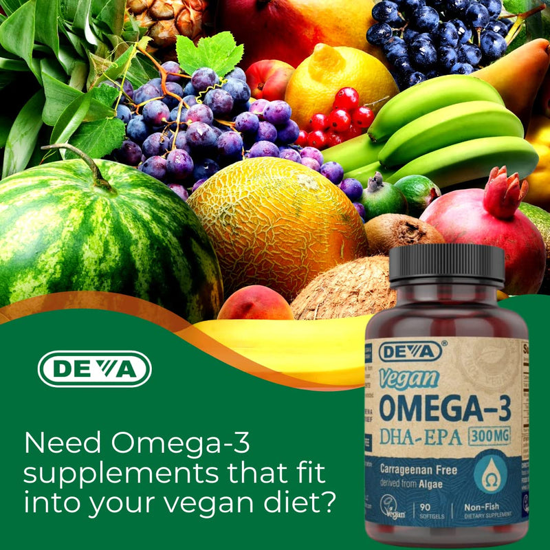 DEVA Vegan Omega-3 DHA-EPA 300MG 2-Pack – No Carrageenan, Non-Fish Oil Derived from Algae, Non-GMO, 90 Gelatin-Free Softgels Ea 90 Count (Pack of 2)