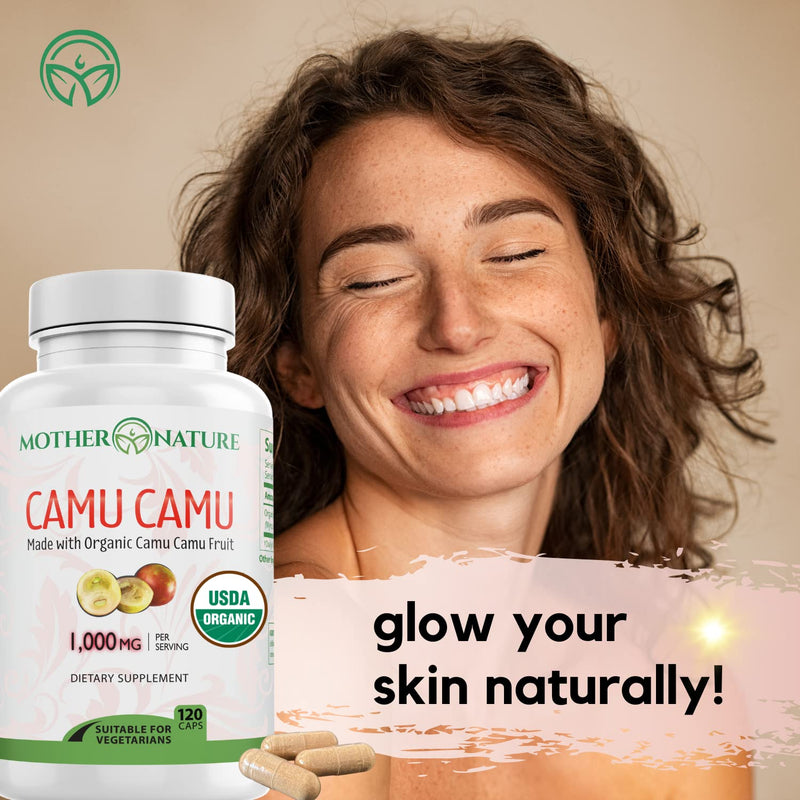 MNO Natural Vitamin C Capsules from Organic Camu Camu Fruit | Whole Food Vitamin C, 120 Vegan Capsules, Non-GMO, Immune Support, No Synthetic Ascorbic Acid Capsule