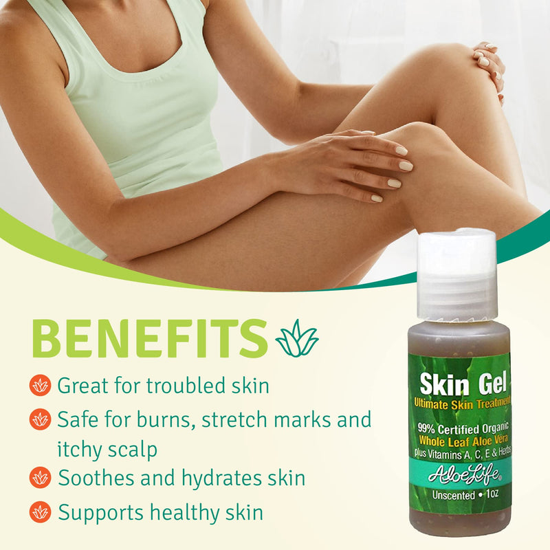 Aloe Life – Skin Gel & Herbs Ultimate Skin Treatment, 99% Certified Organic Whole Leaf Aloe Vera, Vitamins C, A, & E, Head-to-Toe Skin Care Support for the Whole Family, Fragrance-Free (1 oz) Unscented 1 Ounce (Pack of 1)