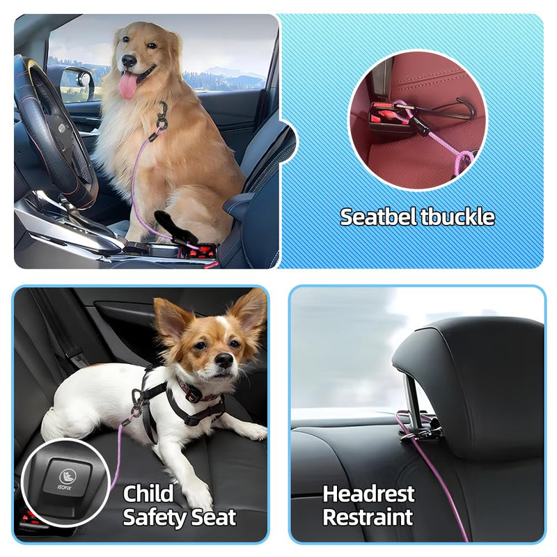 Dog Seat Belt 3-in-1 Dog seat Belt Harness for car,Chew Proof Dog Leash for Car Use,Dog Seatbelt,Steel Rope Dog car seat Belts with Clip Hook Latch & Buckle (Purple, 24 inch/60 CM) Purple - BeesActive Australia