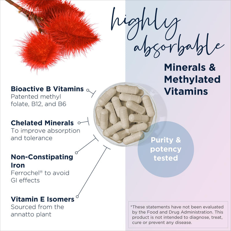 Designs for Health Prenatal Pro Methylated Multivitamin for Women - Prenatal Vitamins with Iron, A, D, E + Vitamin K with Methylated Folate, Calcium Magnesium Zinc for Nursing + Postpartum (120 Caps) Standard Packaging