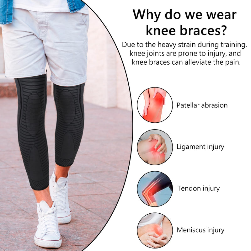 Full Leg Compression Sleeves 2 Pack Long Knee Support for Men and Women for ACJ, Meniscus Tear, Arthritis Black Small - BeesActive Australia