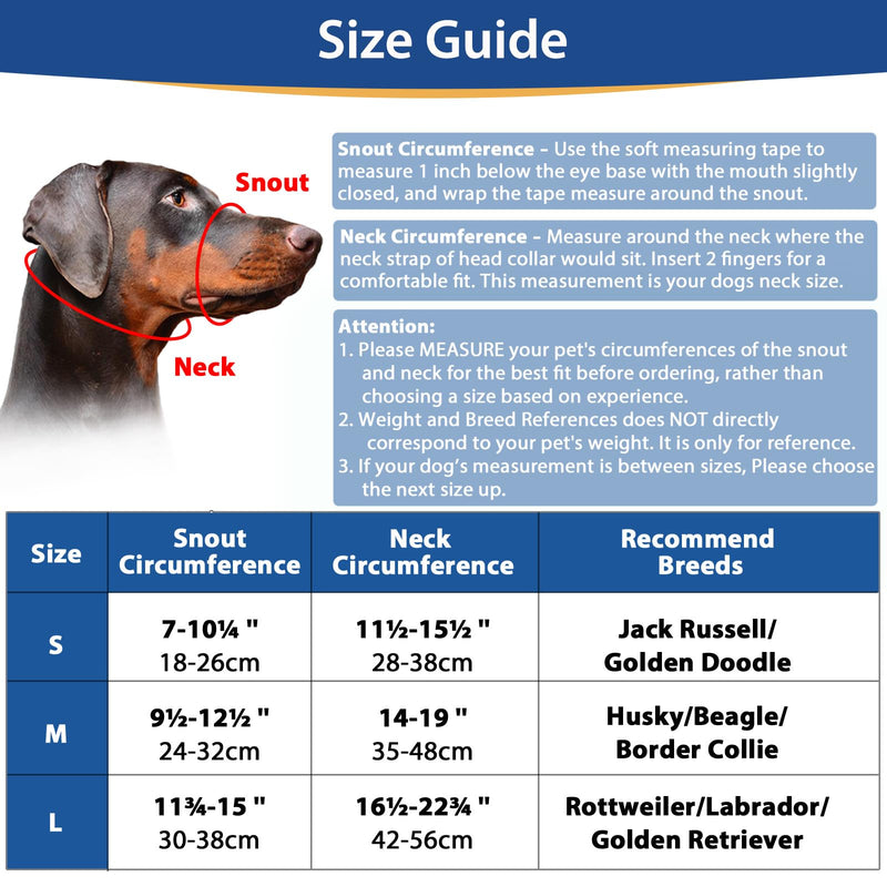 BARKLESS Dog Head Collar, Reflective Head Halter for Small Medium Large Dogs with Soft Padding, No Pull Mouth Harness with Training Leash, Adjustable Muzzle Leash for Gentle Walking M (Snout 9½-12½ '') Black - BeesActive Australia