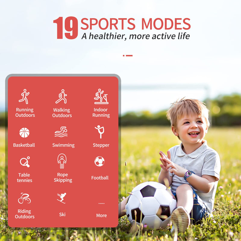 Kids Fitness Tracker Watch, IP68 Waterproof Smart Watch with 19 Sport Modes, Pedometer, Heart Rate Monitor, 19 Sports Modes, Great Gift for Kids Blue - BeesActive Australia