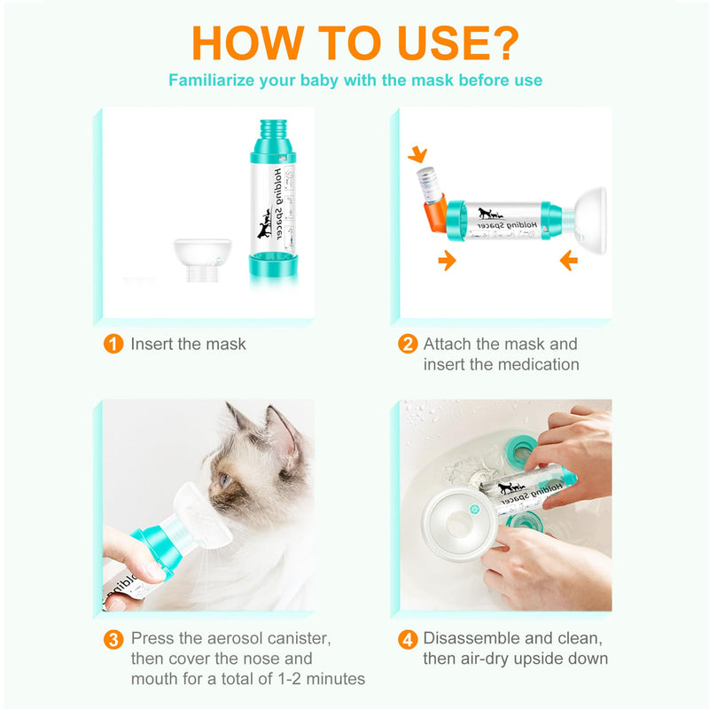 Cat Inhaler Spacer with Round Silicone Mask – Feline Aerosol Chamber for Cats with a Respiratory Condition (Includes 2 Mask Sizes)