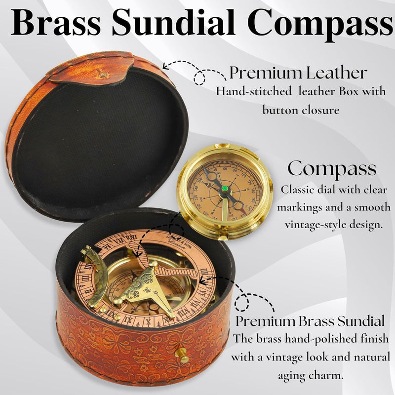Personalized Engraved Antique Brass & Copper Sundial Compass, Sundial Clock in Leather Box Gift Sun Clock Ship Replica Watch - BeesActive Australia