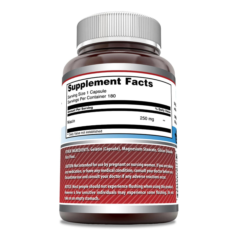 Amazing Formulas Niacin(Vitamin B3) 250 mg 180 Capsules Supplement | Non-GMO | Gluten Free | Made in USA