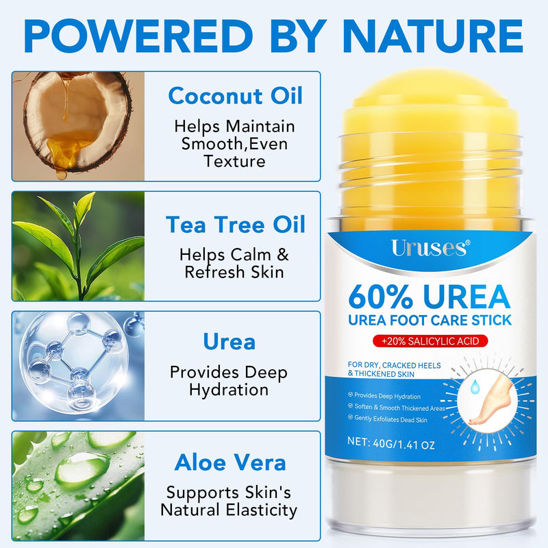 Uruses 3Pack Urea Cream 60% plus Salicylic Acid 2% Urea Foot Care Stick,Foot Cream for Foot Callus Remover, Feet Moisturizer Stick for Dry Cracked Heels, Hands, Knees,Hydrating Heel Balm, Easy To Use - BeesActive Australia