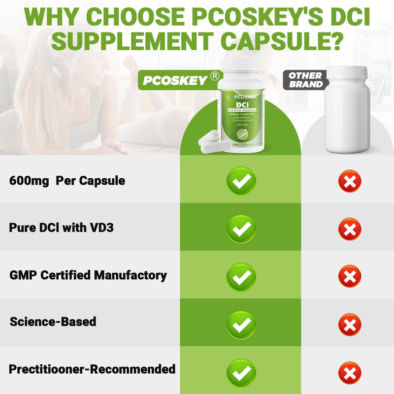 pcoskey® D-Chiral-Inositol with Vitamin D3 – 600mg DCI + 400 IU Vitamin D3 – Hormonal Balance & Metabolic Support – 60 Vegetarian Capsules